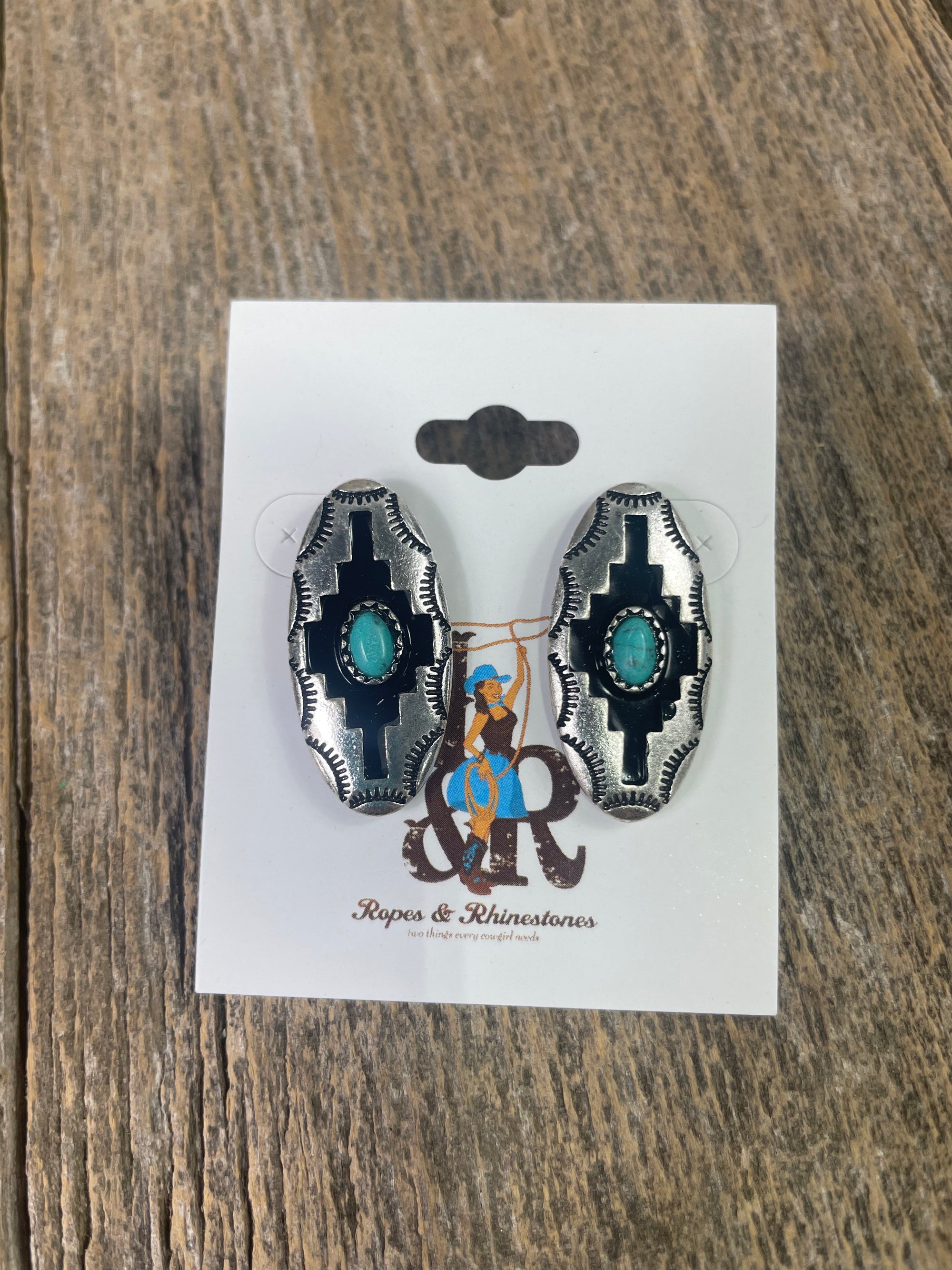 Oval Aztec Cut Out Turquoise Earrings