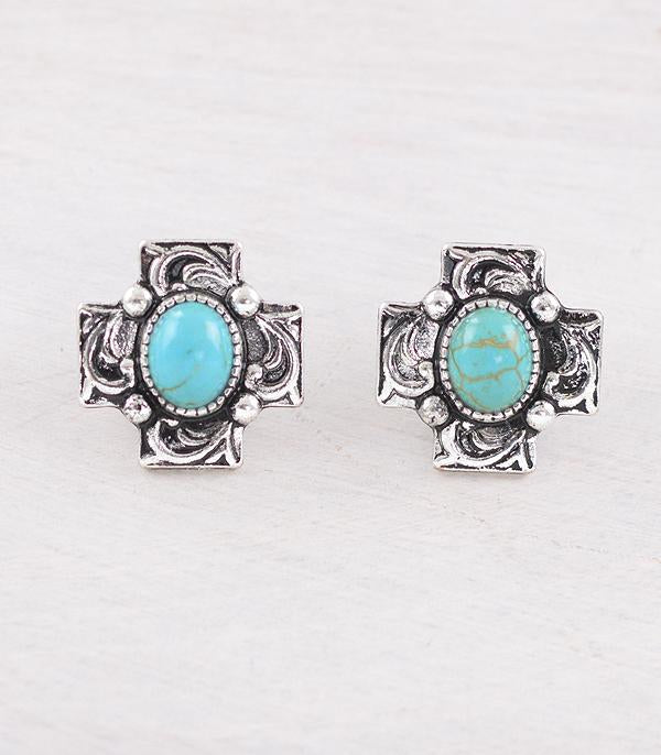 Turquoise Square Cross Earrings