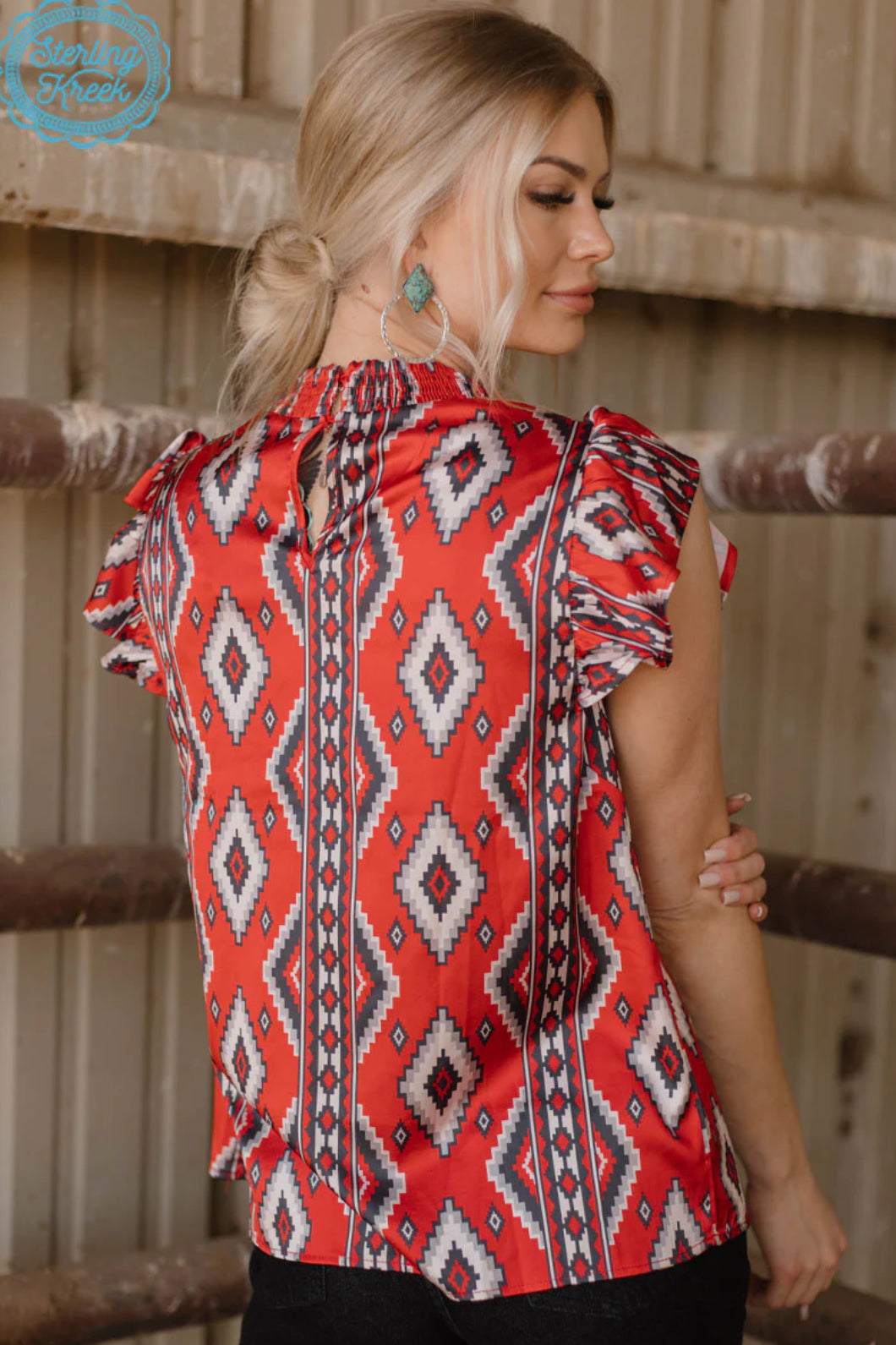 Baby Doll Top Red Aztec