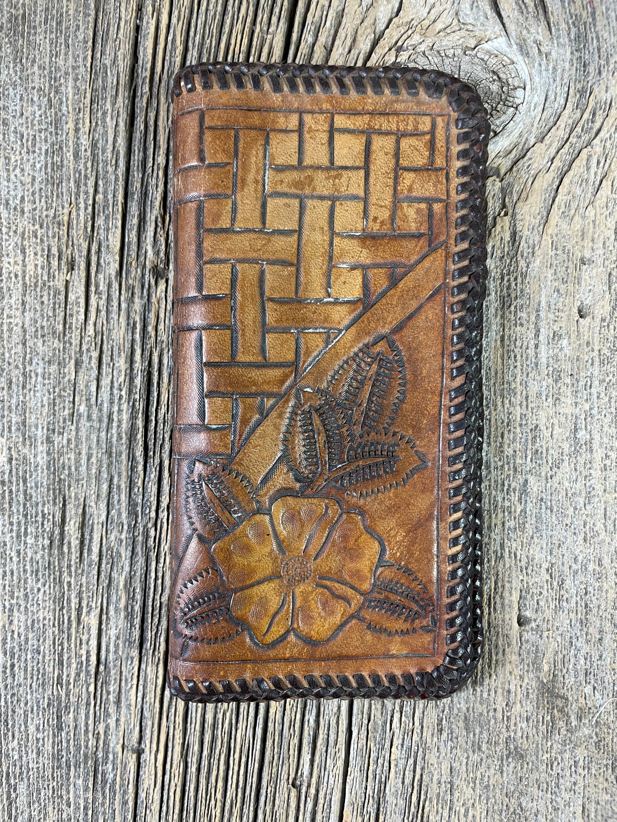 Leather Floral & Basket Checkbook Cover