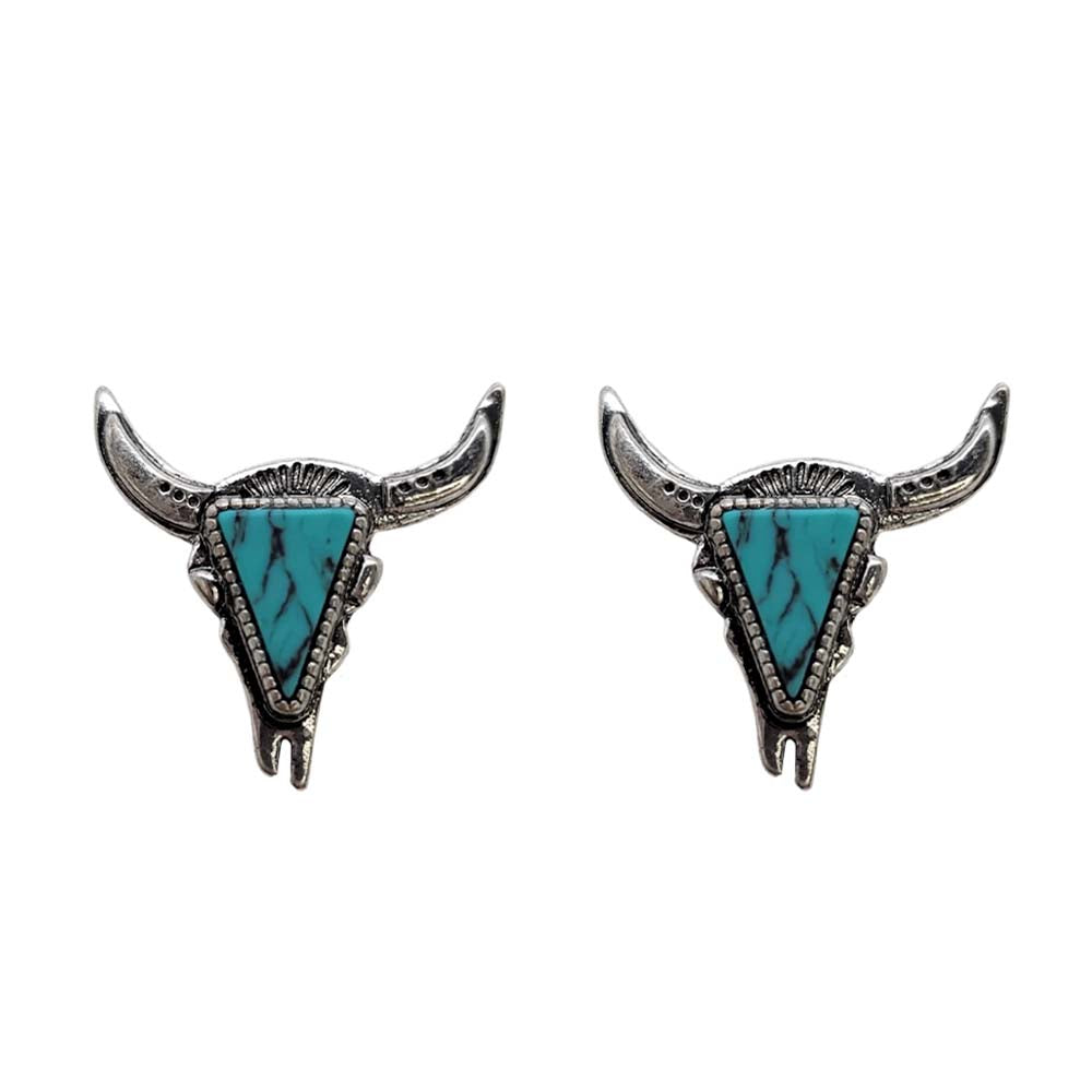 Turquoise Triangle Cow Skull Earrings
