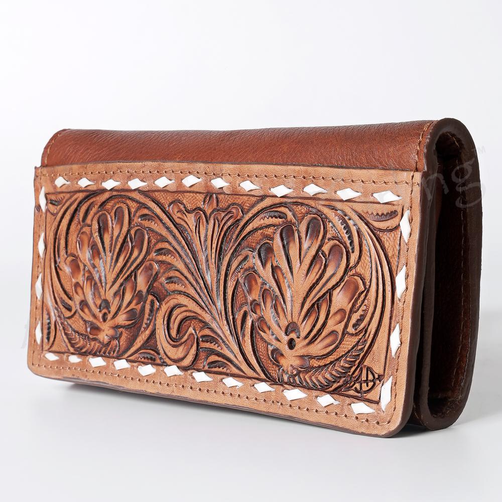 Tooled Leather Buck Stitch Wallet