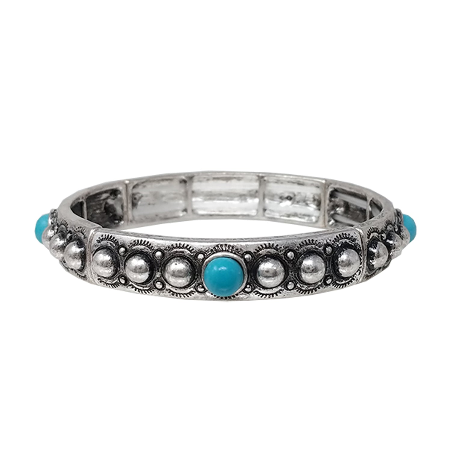 Spotted Silver & Turquoise Stretch Bracelet