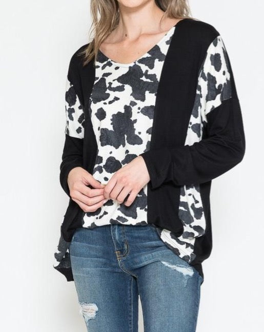 Solid Top With Cow Print Contrast