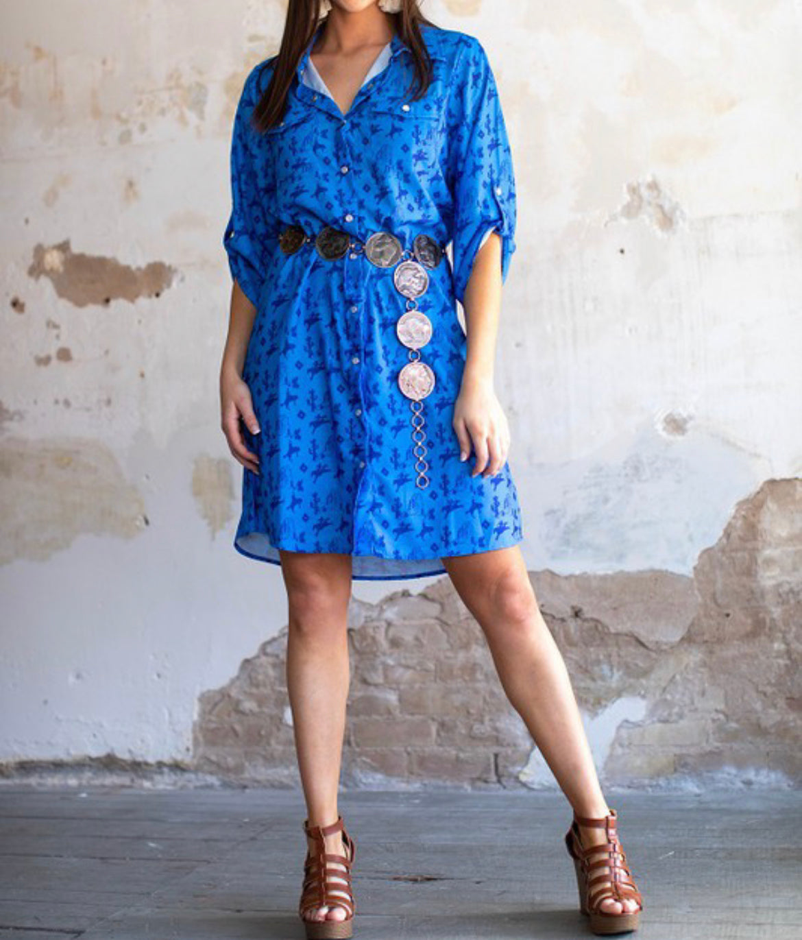 Blue desert oversized collared shirt dress