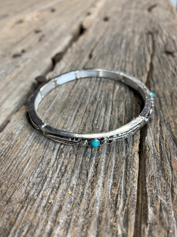 Feather Bracelet with Single Turquoise Stone