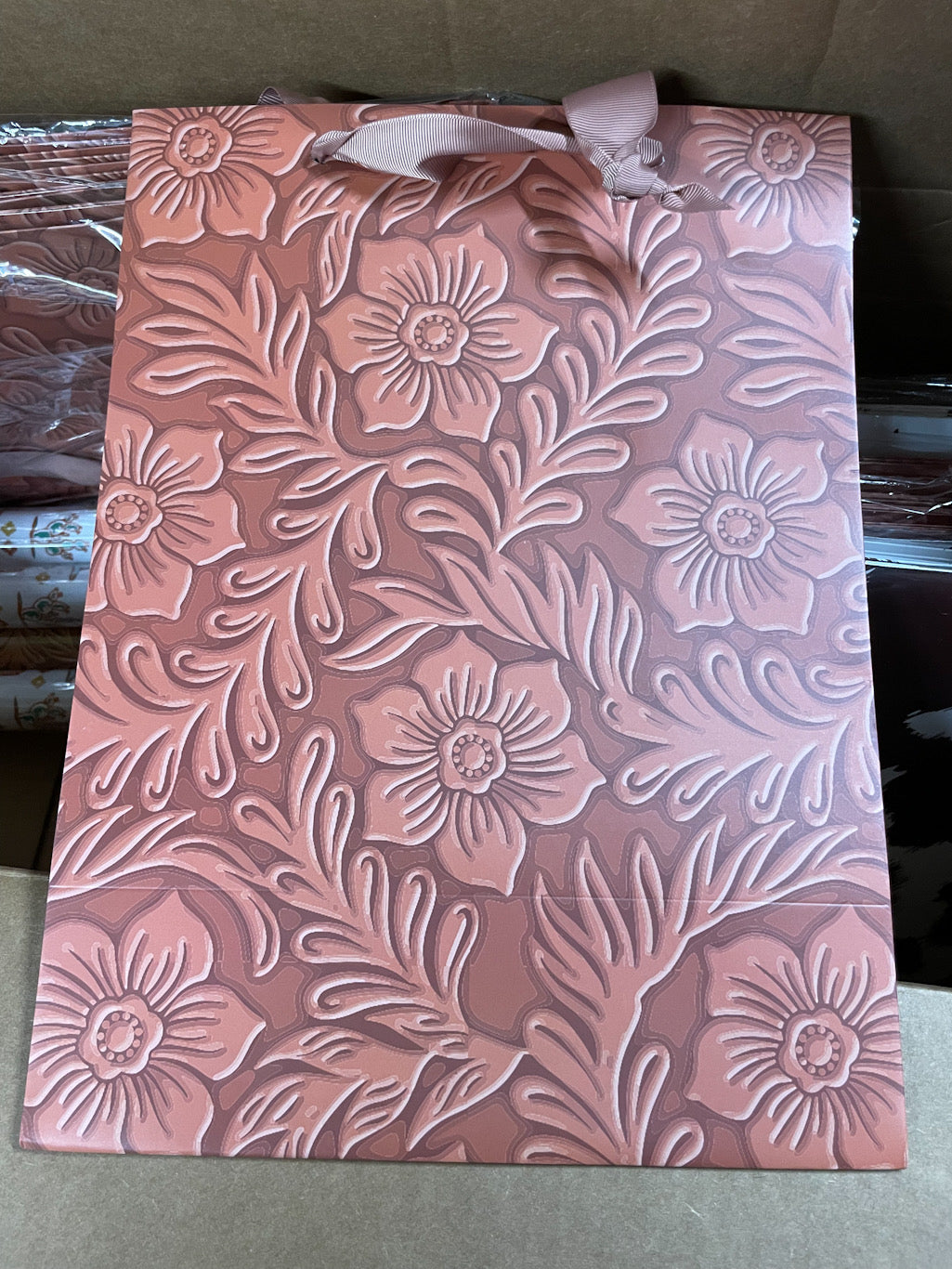 Foral Tooled Leather Medium Gift Bag