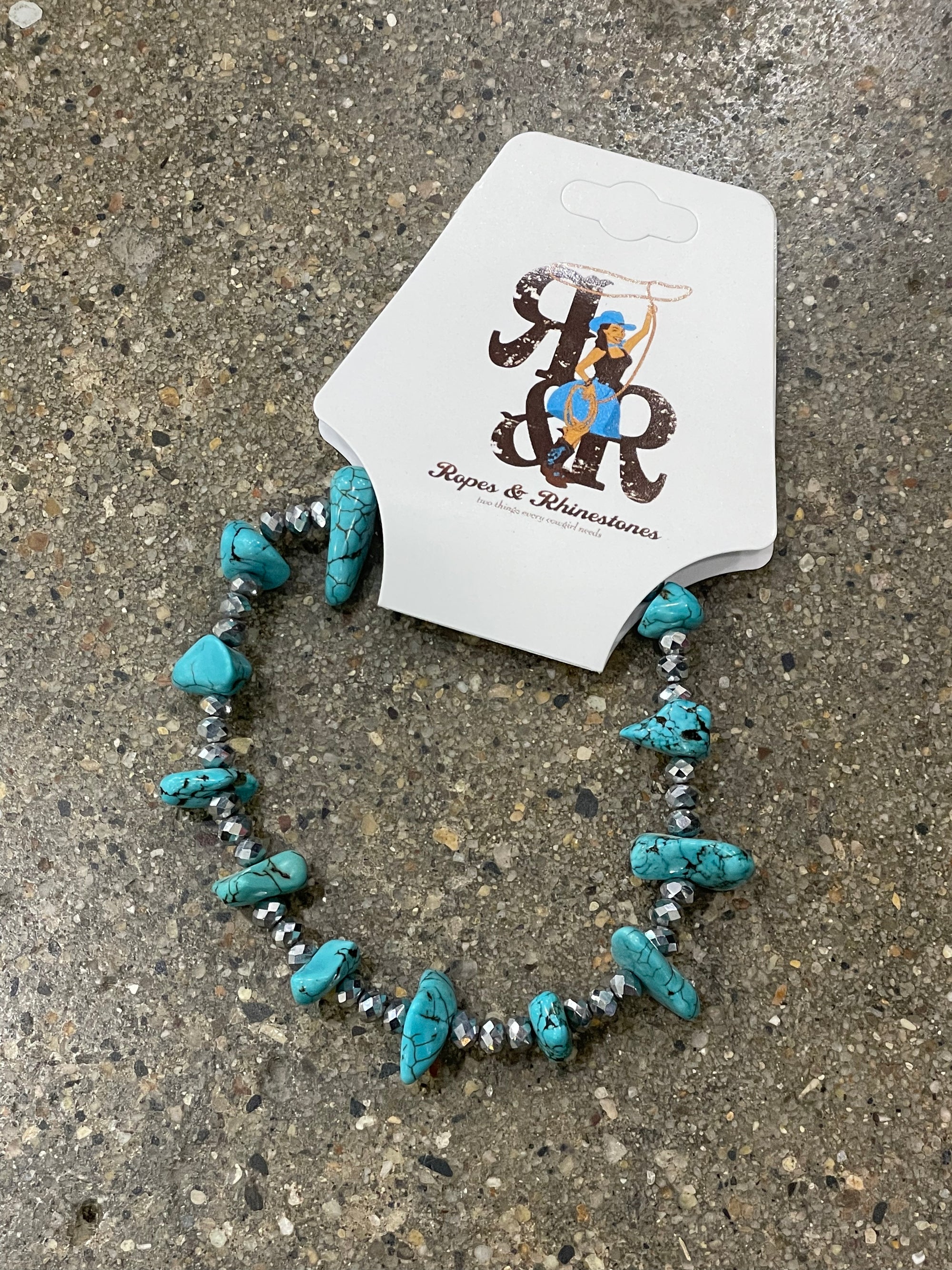 Turquoise & Rhinestone Stretch Bracelet