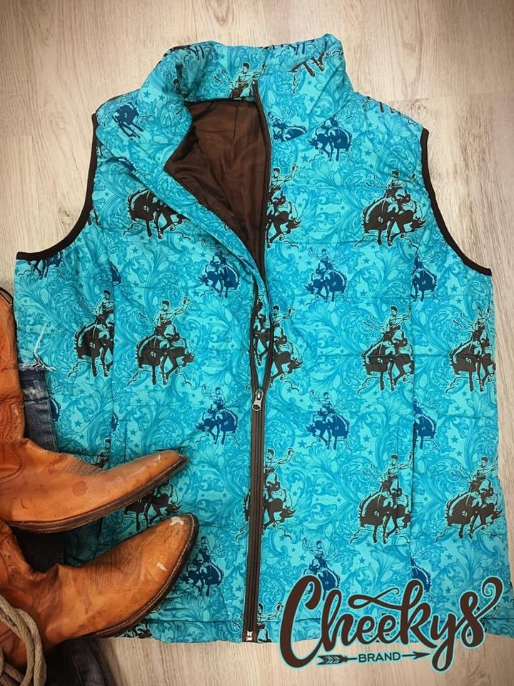 Bucking Bronc Turquoise Vest