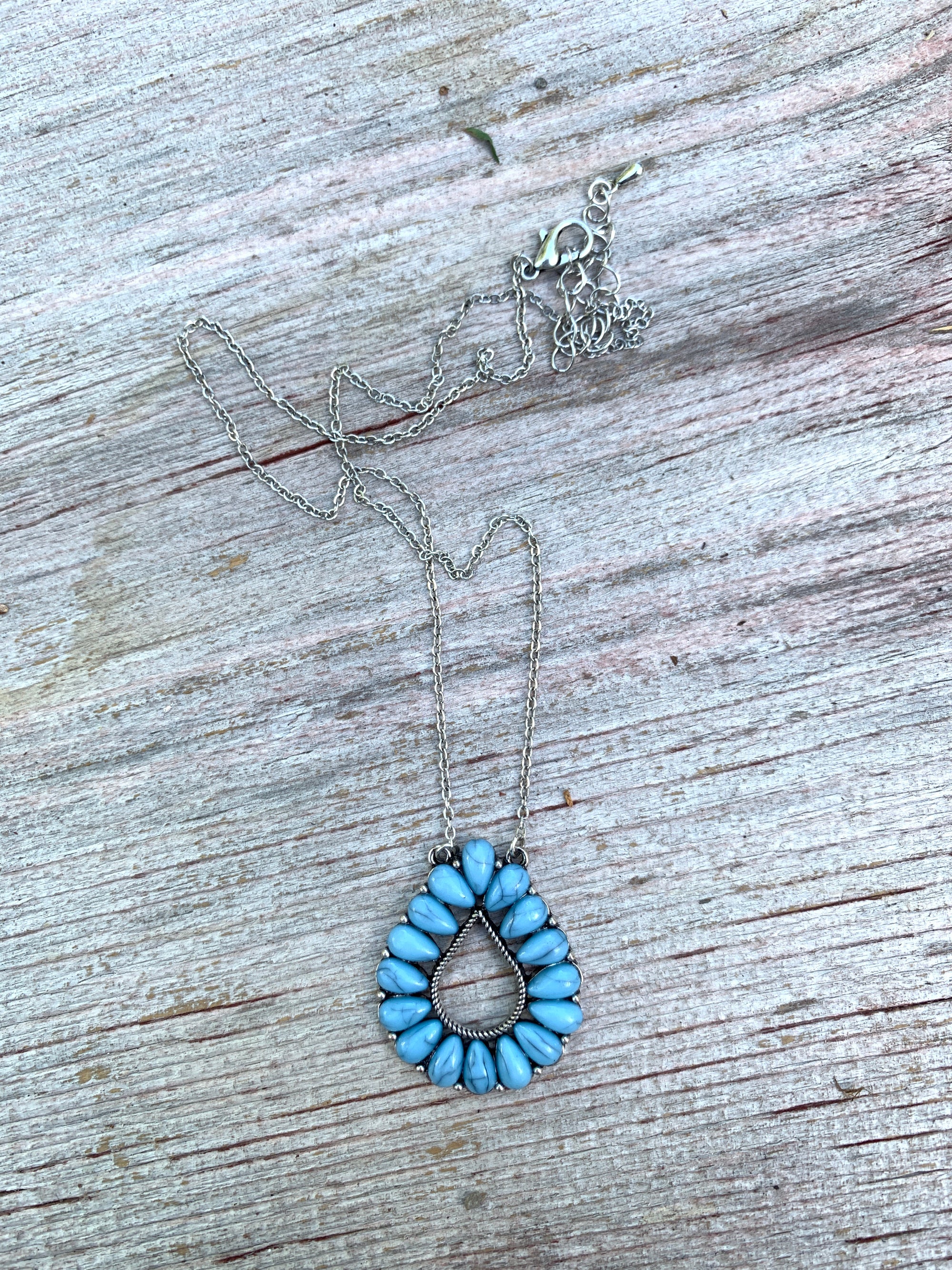 Turquoise Tear Drop Chain Necklace