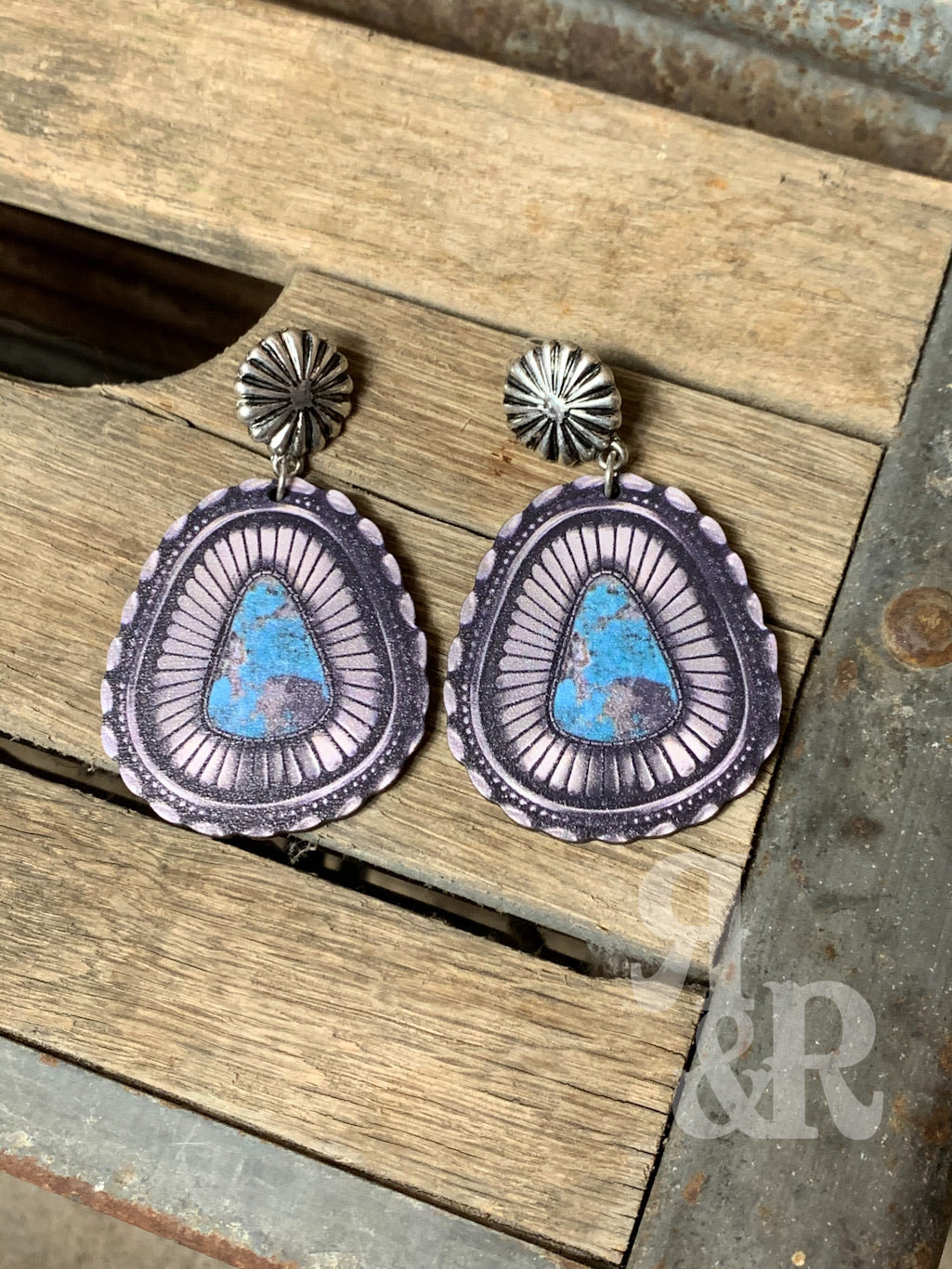 Triangle Wood Turquoise Earrings