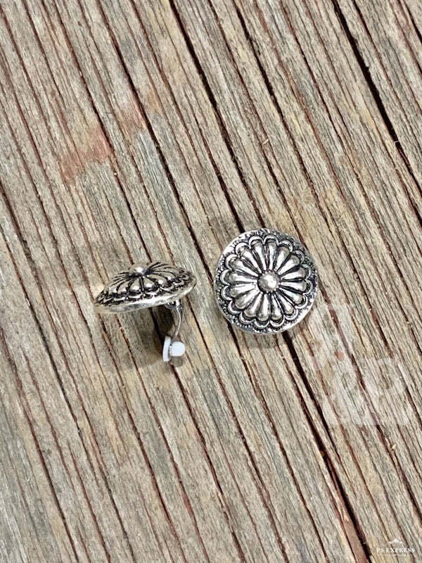 Circle Concho Clip On Earrings