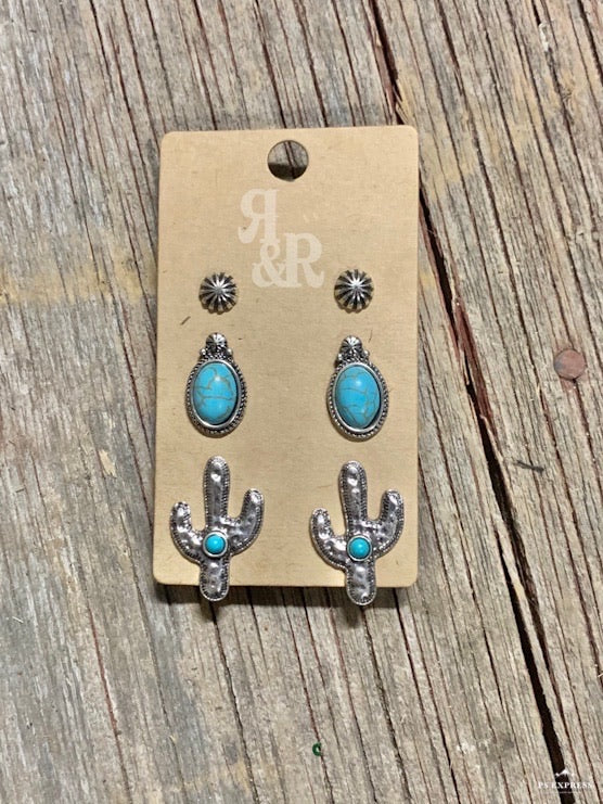 Cactus & Turquoise Earring Set
