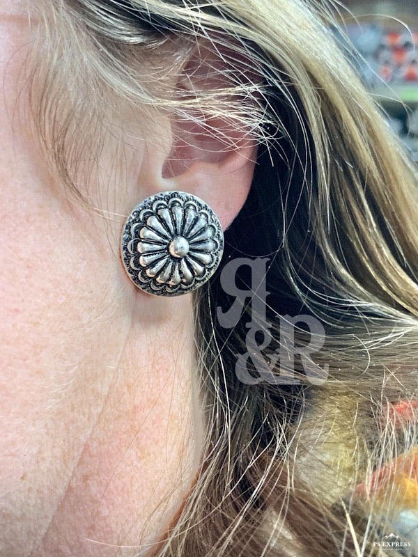 Circle Concho Clip On Earrings