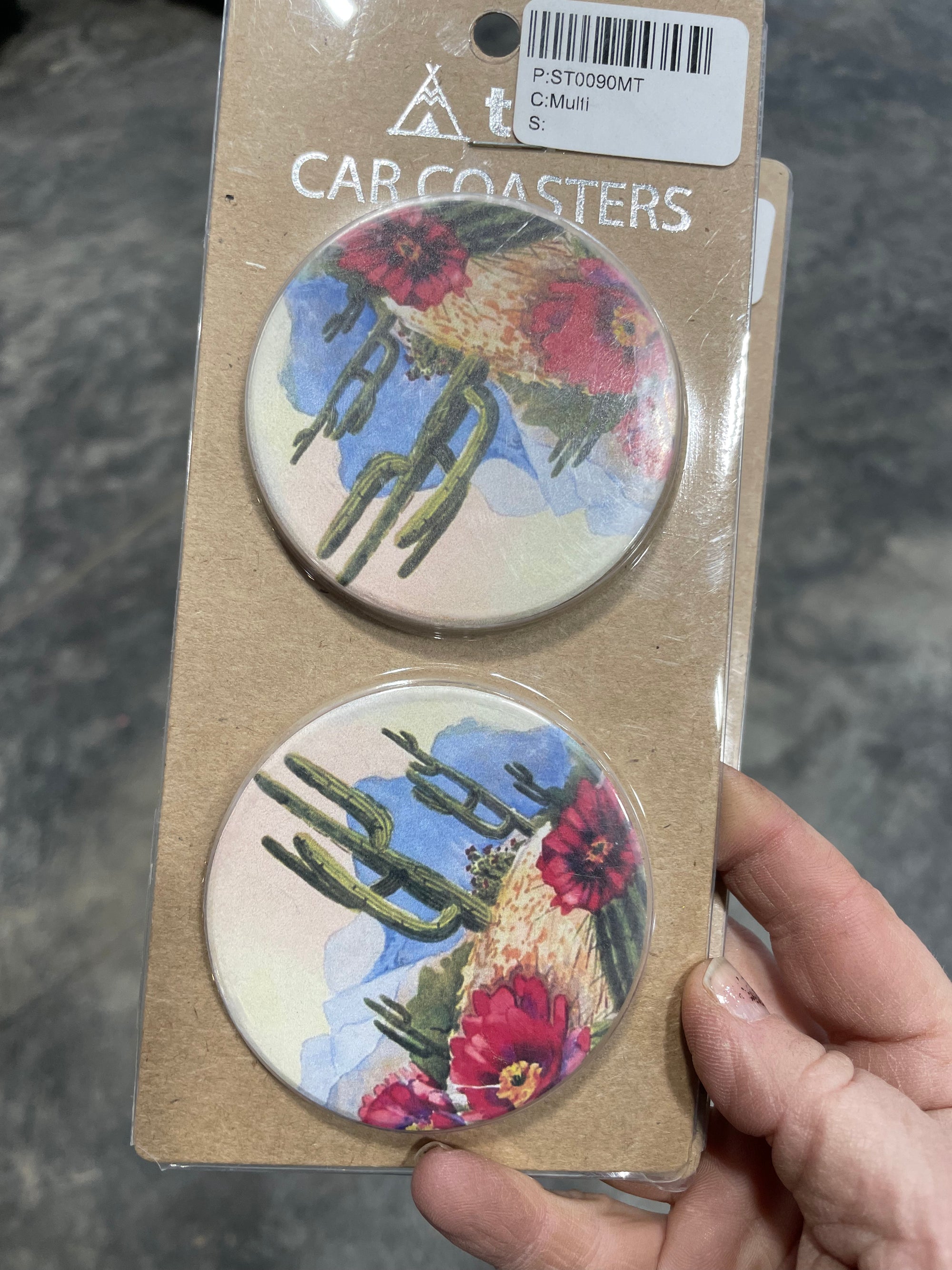 Cactus Flower Car Coaster Set