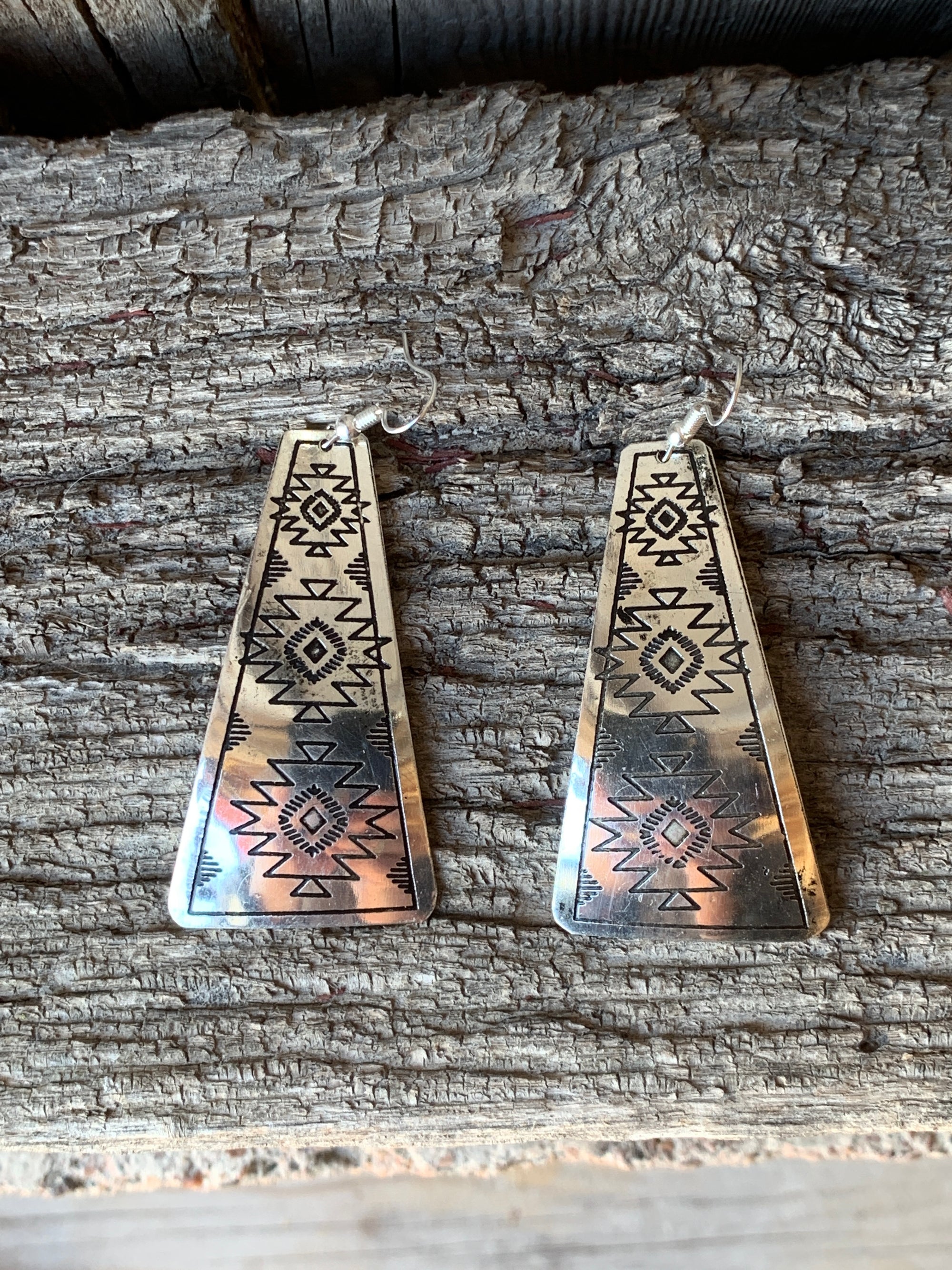 Silver Aztec Fan Earrings