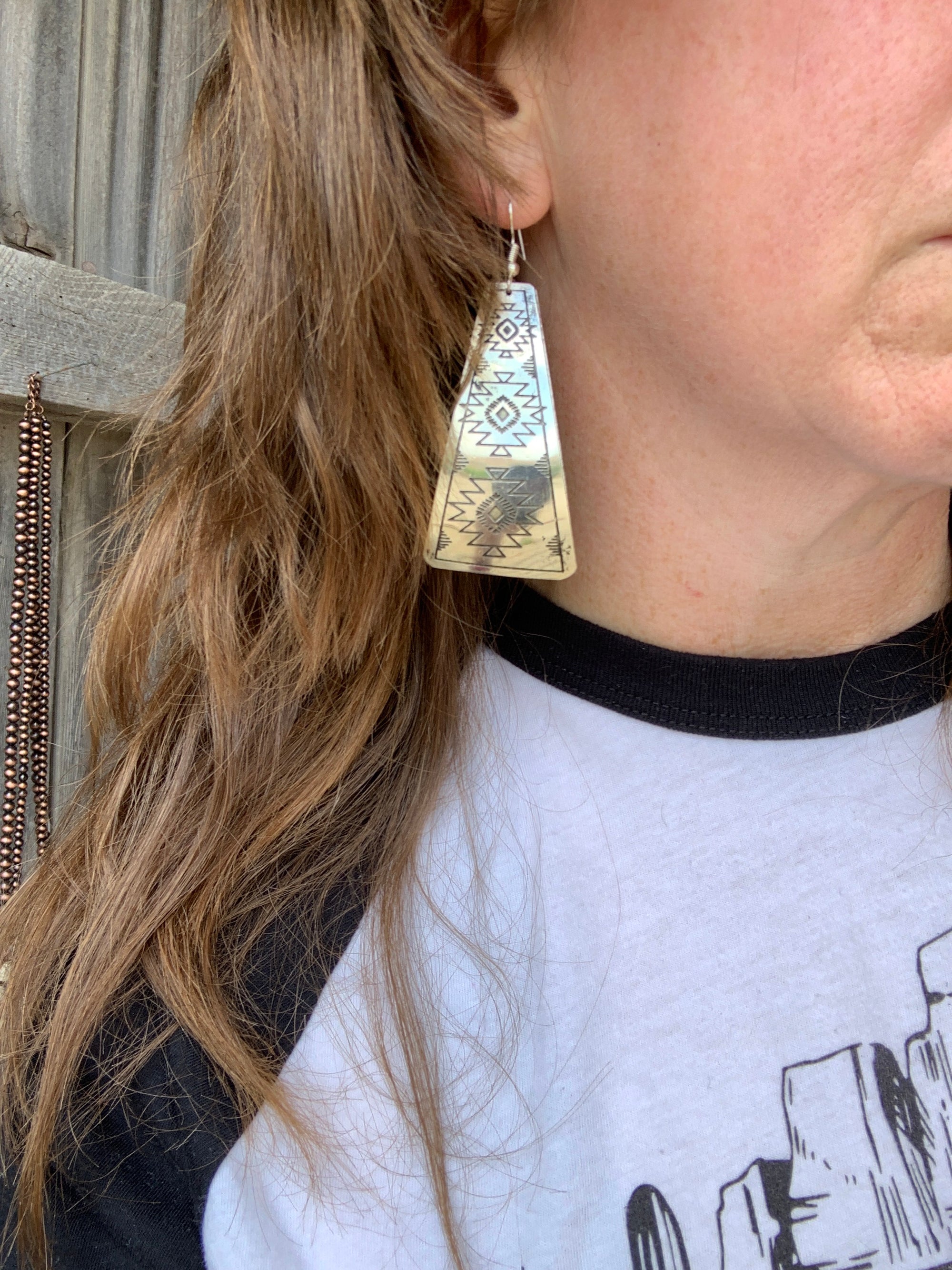 Silver Aztec Fan Earrings