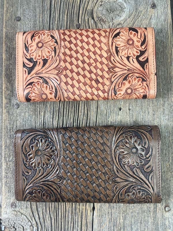 Tooled Leather Tri Fold Wallet