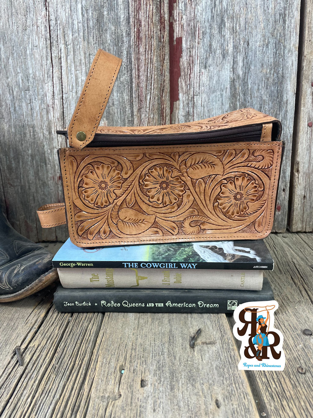 Tooled Leather Zipper Travel Bag