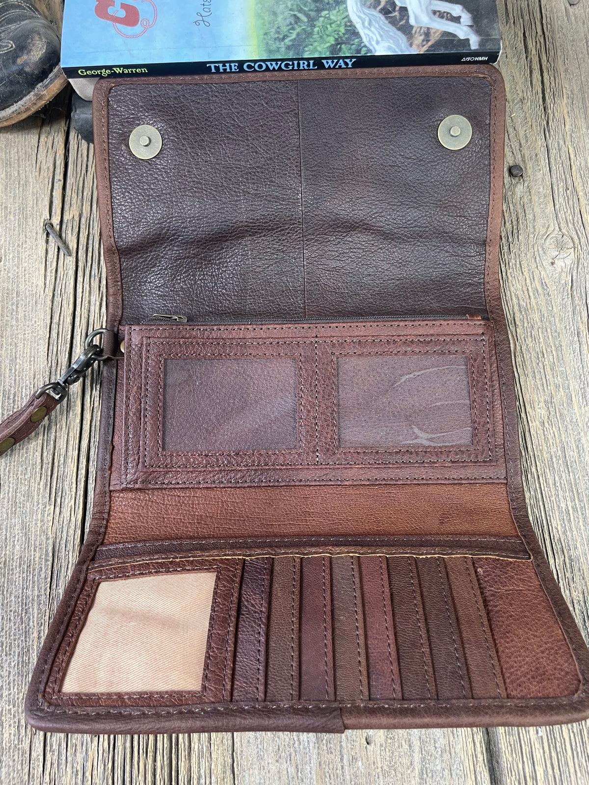 Tooled Leather Brown on Brown Tri Fold Wallet