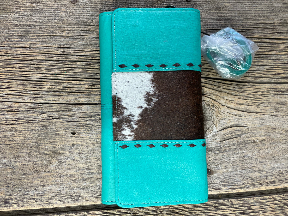 Turquoise Leather &amp; Cowhide Wallet