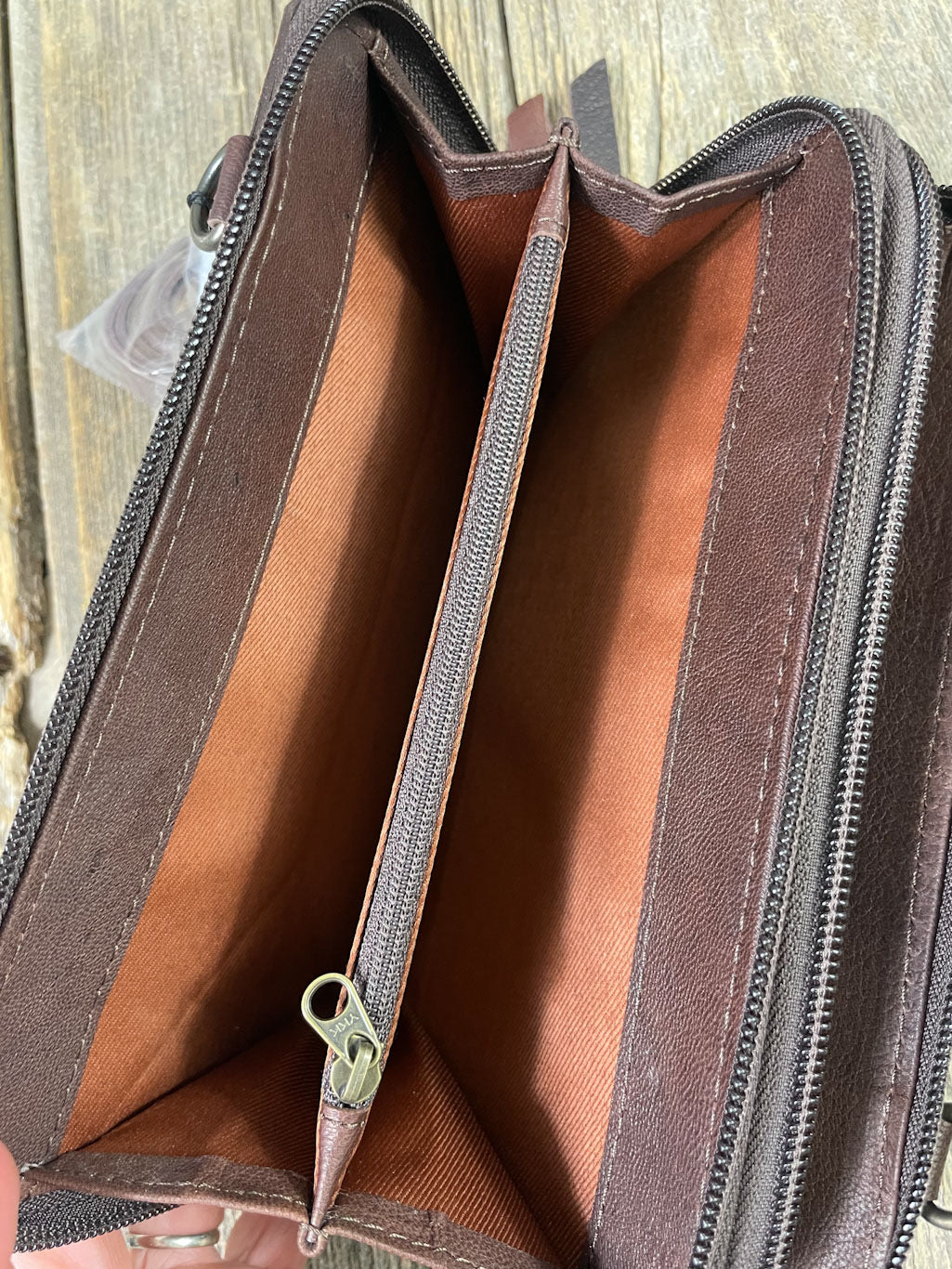 Tooled Leather Double Zip Wallet