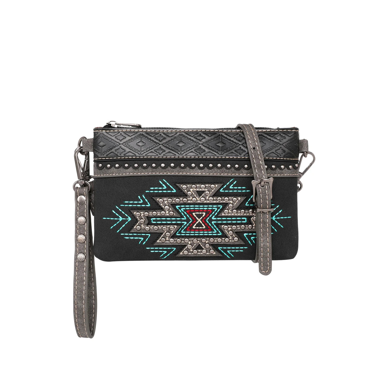 Aztec Studded Crossbody Wristlet Purse