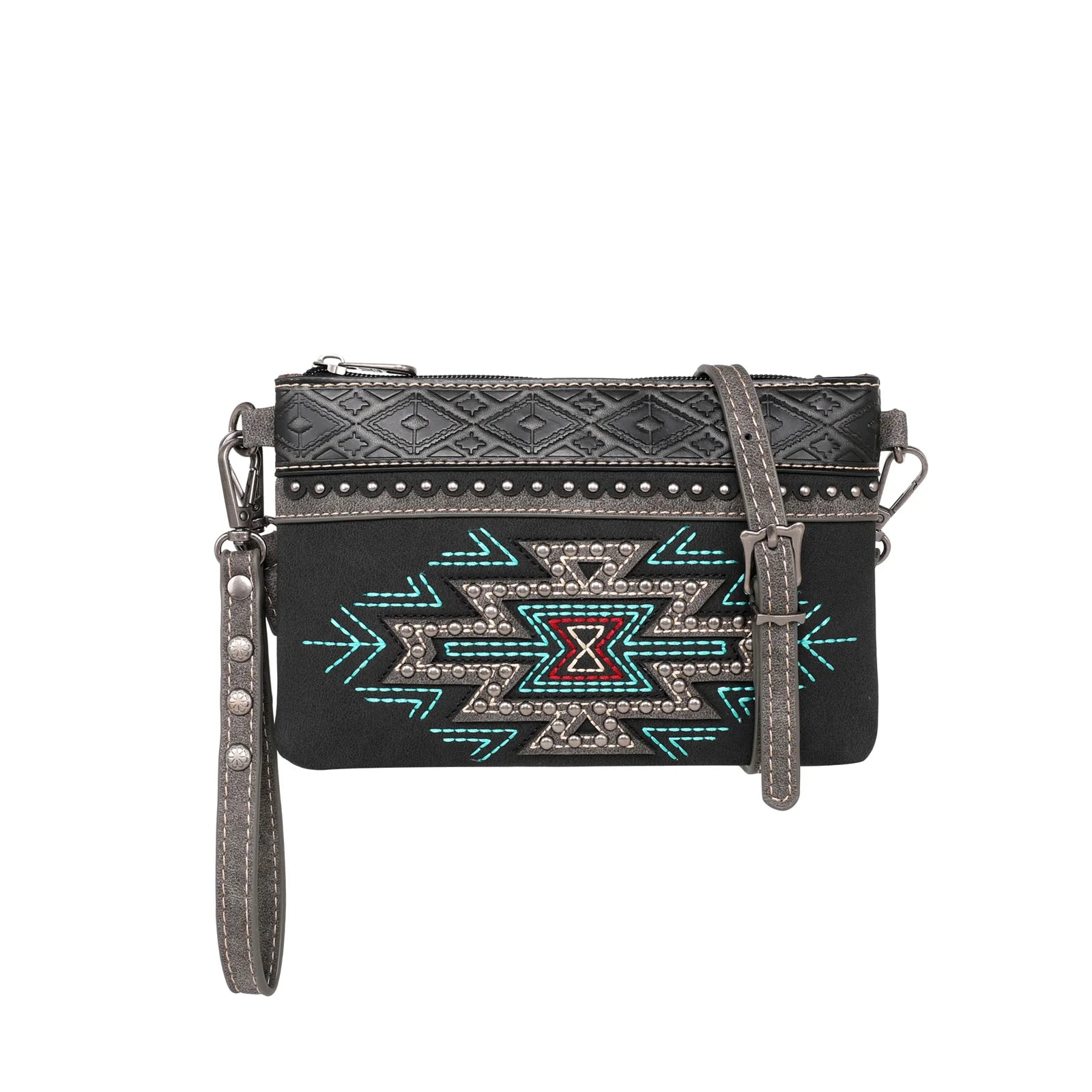 Aztec Studded Crossbody Wristlet Purse