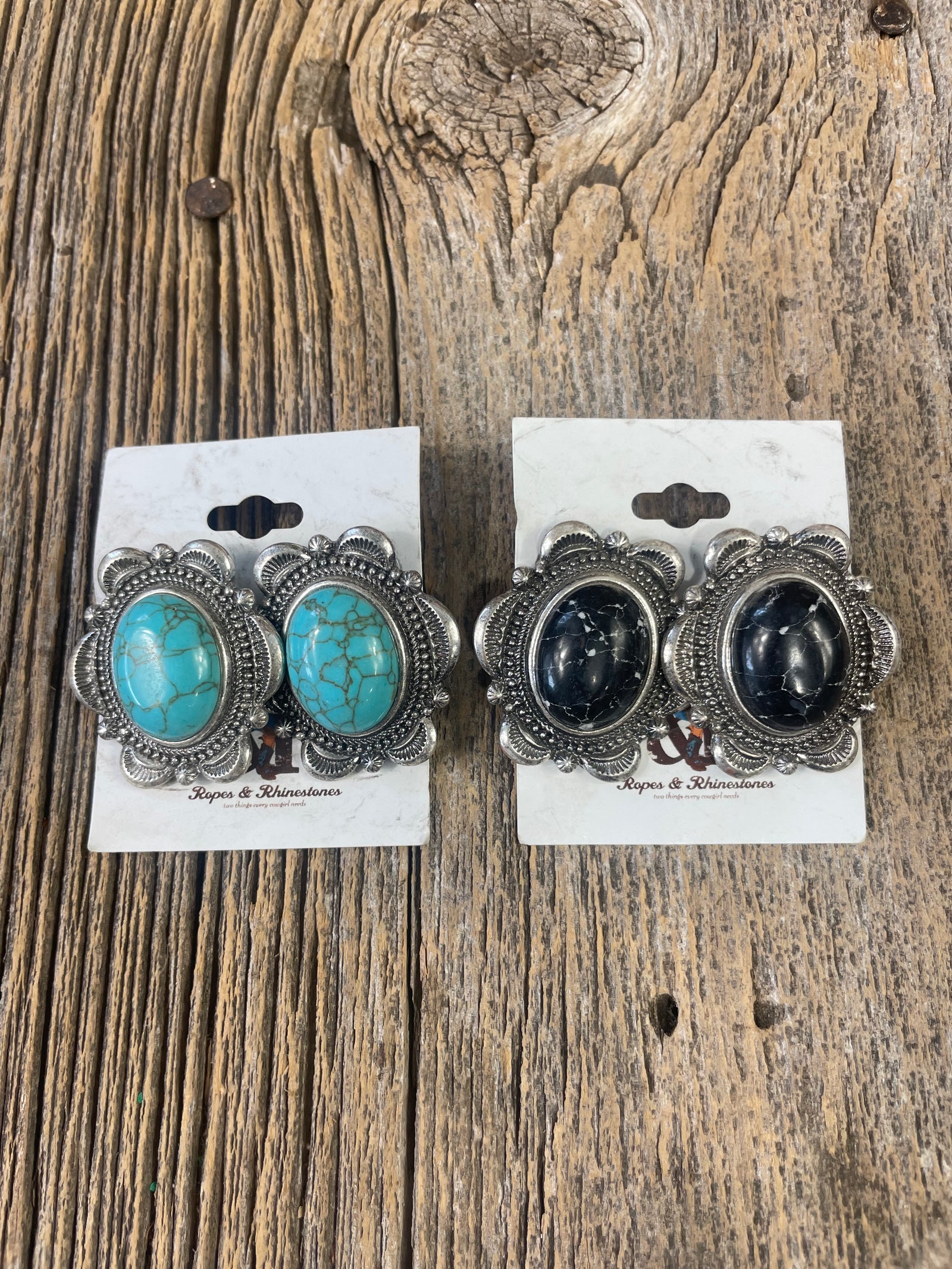 Large Stone Concho Stud Earrings