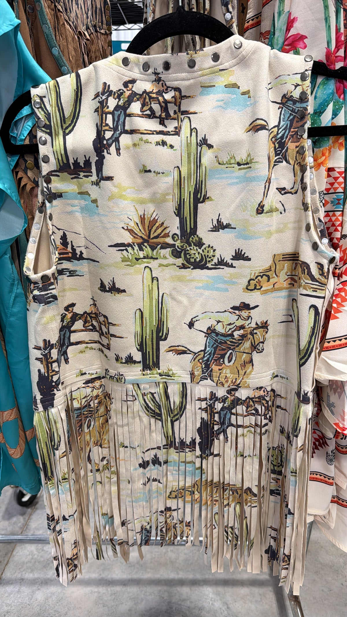 Vintage Cowboy Cactus Fringe Vest