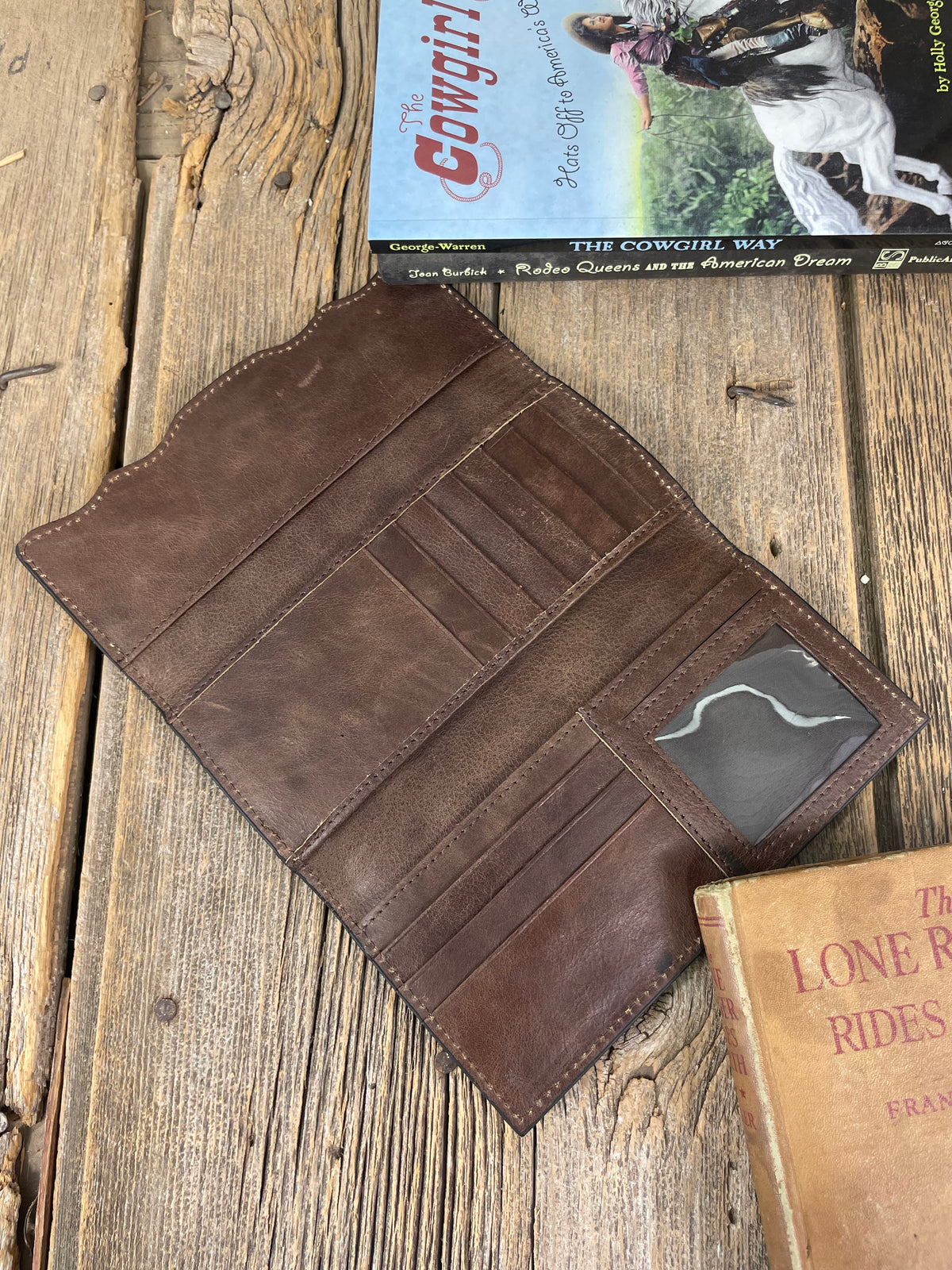 Tooled Leather &amp; Cowhide White Stitch Wallet