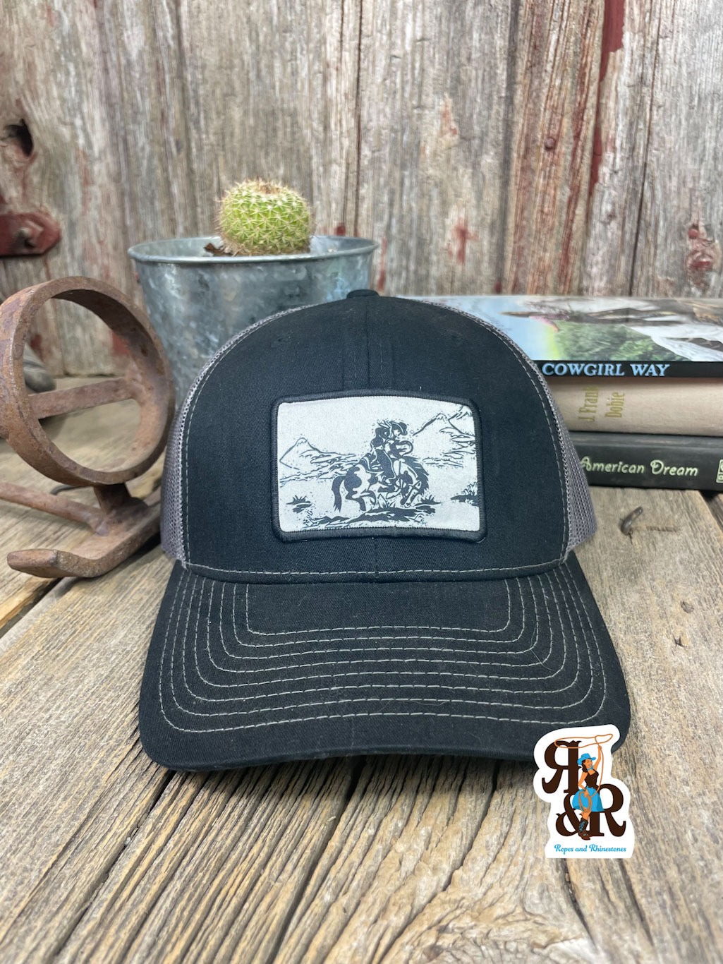 Black &amp; White Bucker Patch Cap