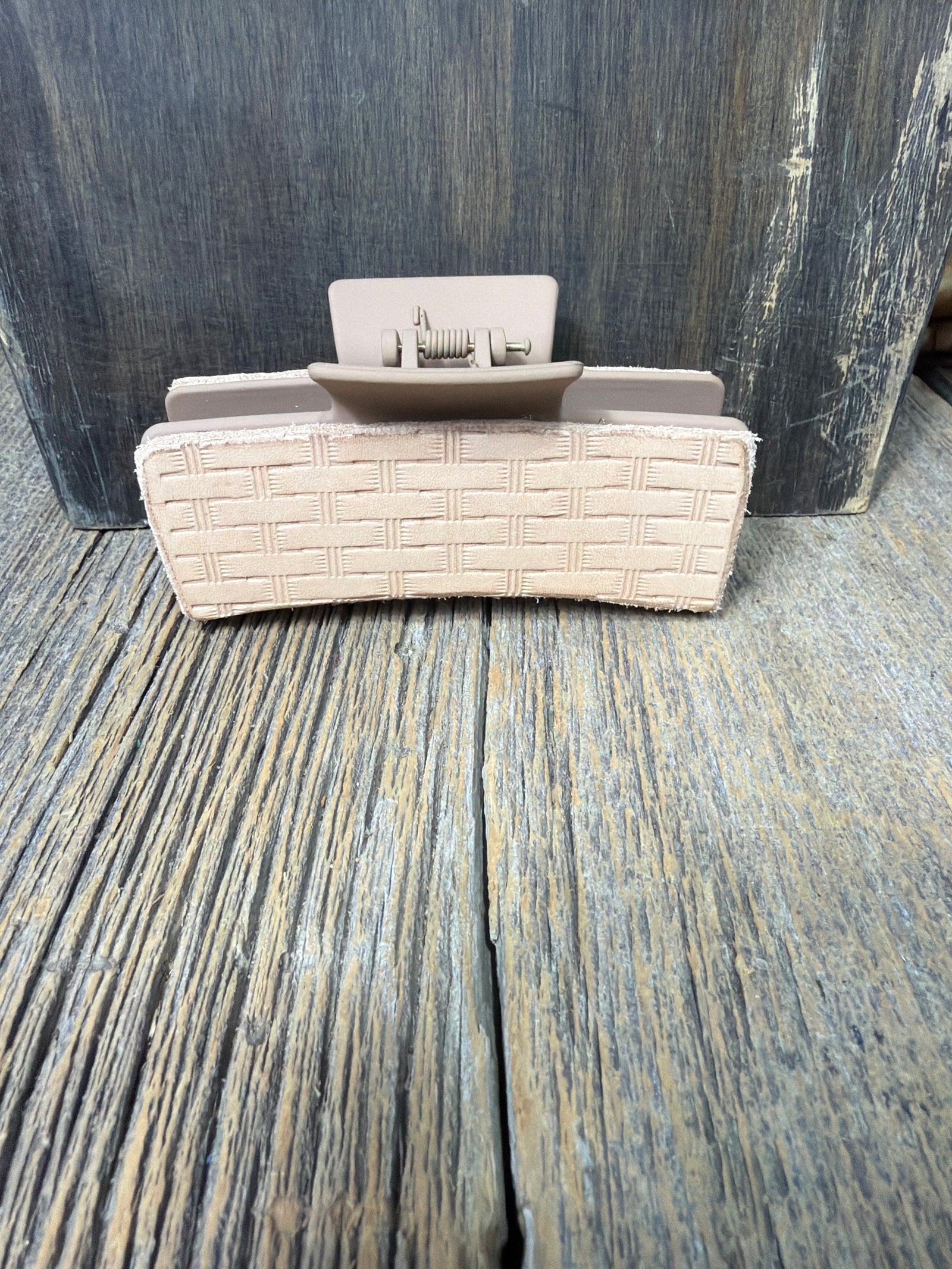 Hand stamped leather hair clip