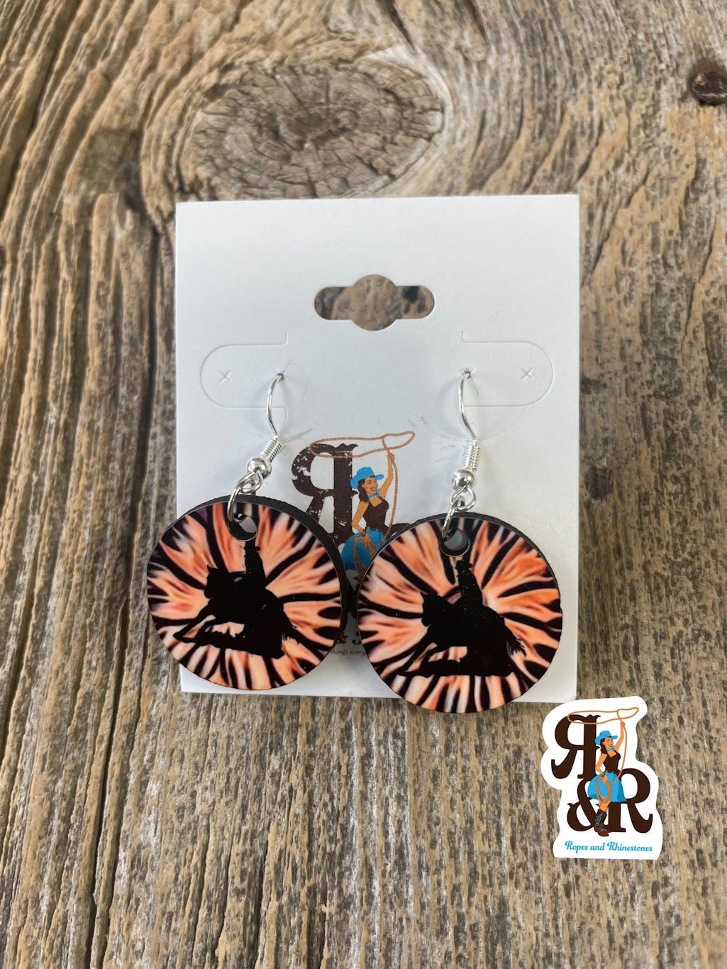 Barrel Racer Tooled Leather Print Earrings