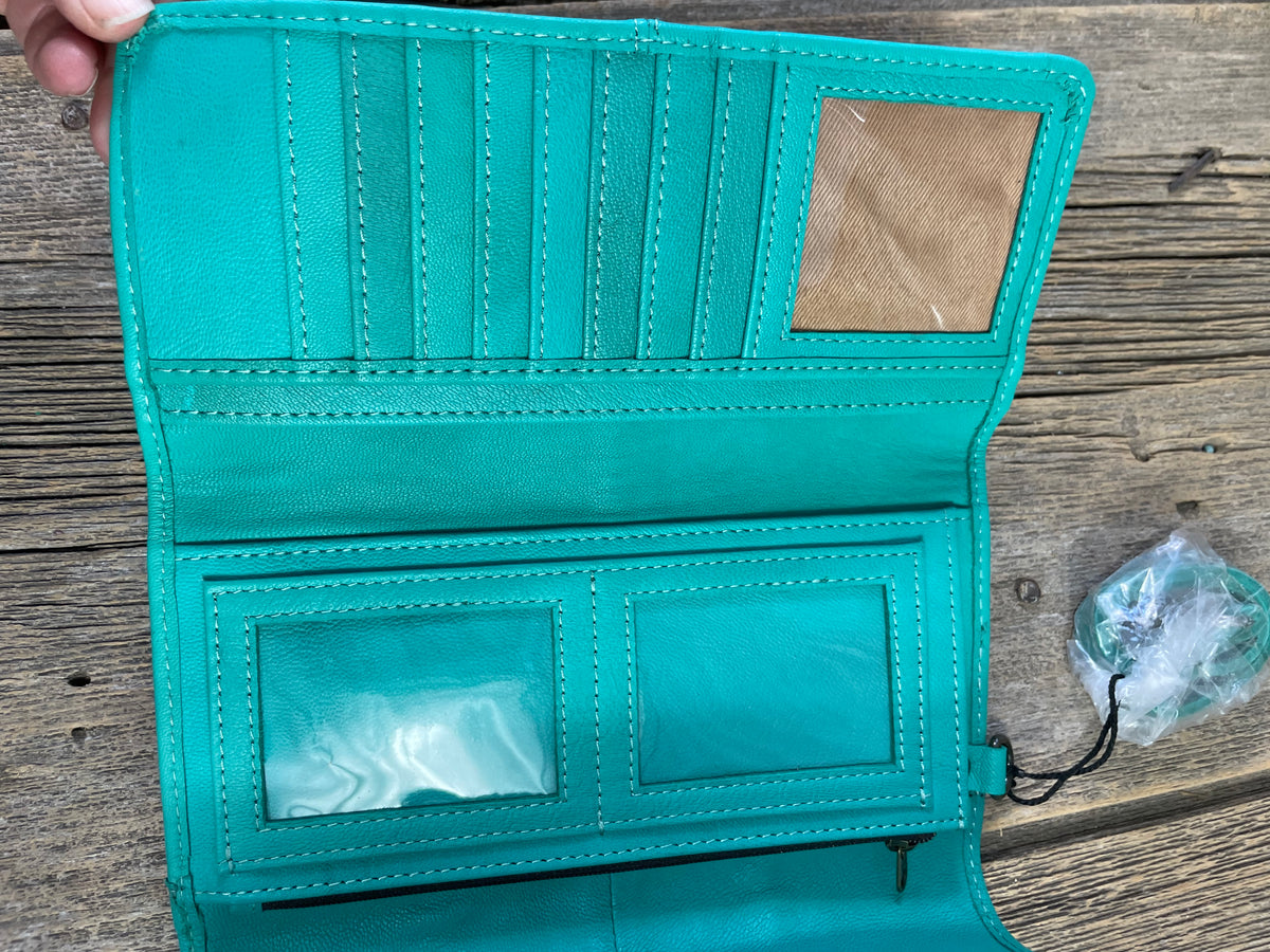 Turquoise Leather &amp; Cowhide Wallet