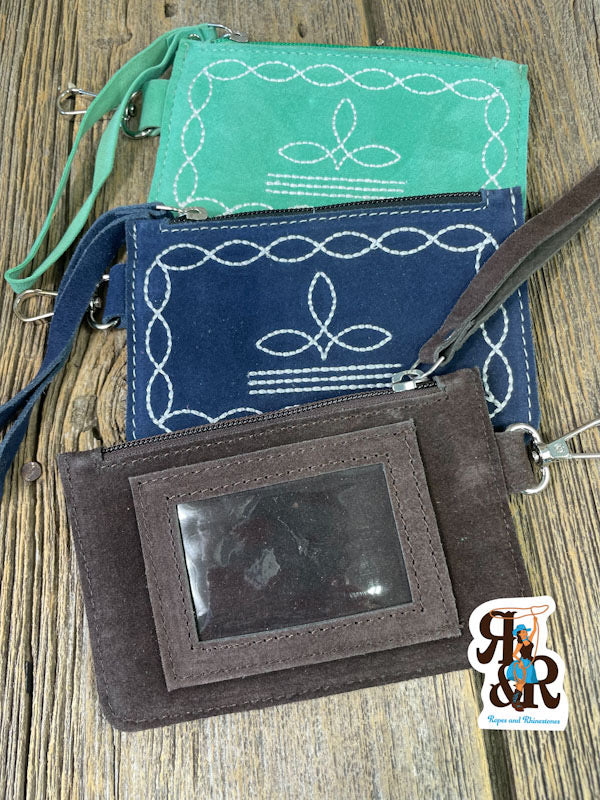 Boot Stitch Suede Leather Wristlet