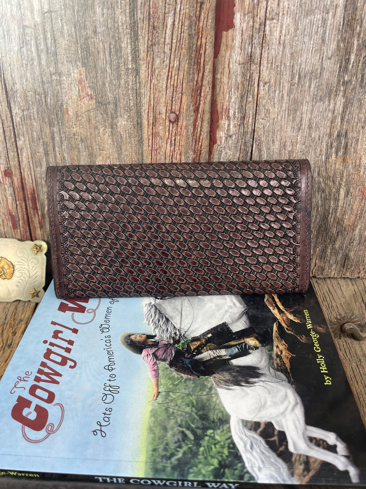 Basketweave Stamped Leather &amp; Cowhide Wallet