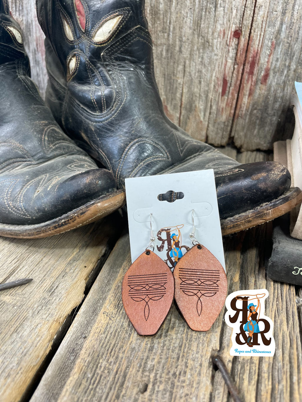 Leather Boot Stitch Earrings
