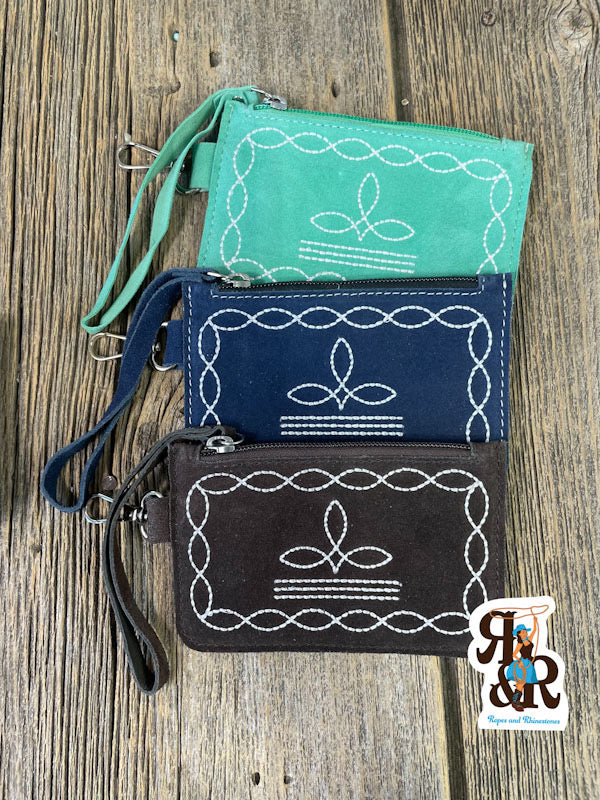 Boot Stitch Suede Leather Wristlet