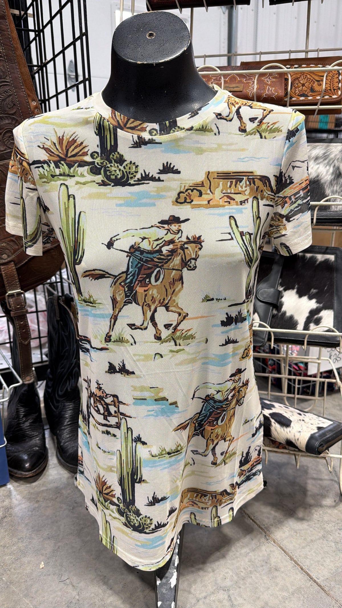 Cowboy Cactus Print Mesh Shirt