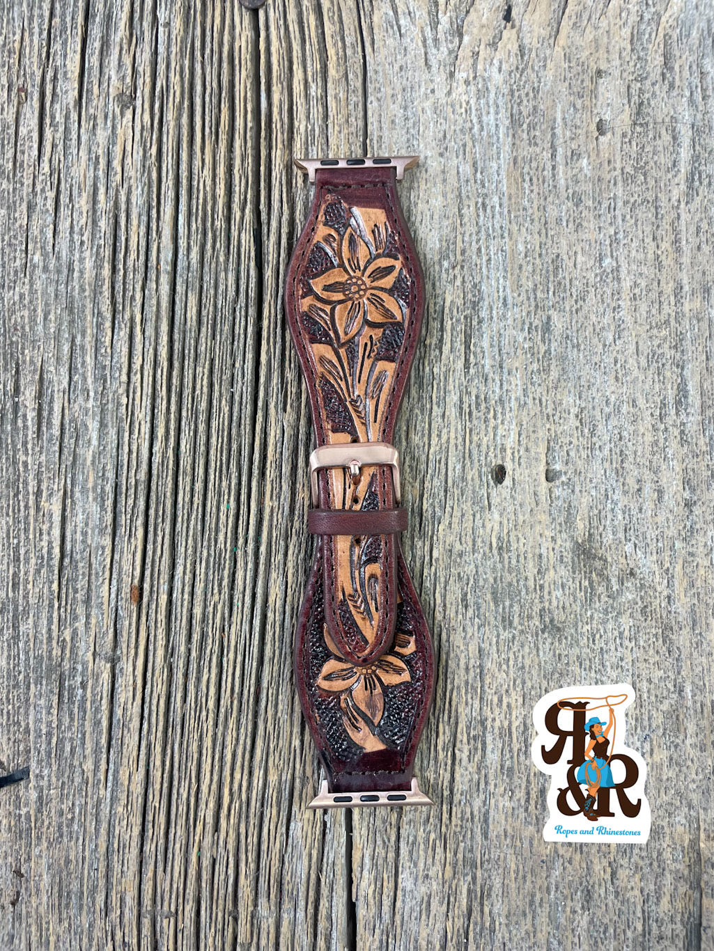 Tooled Leather Flower Apple Watch Band