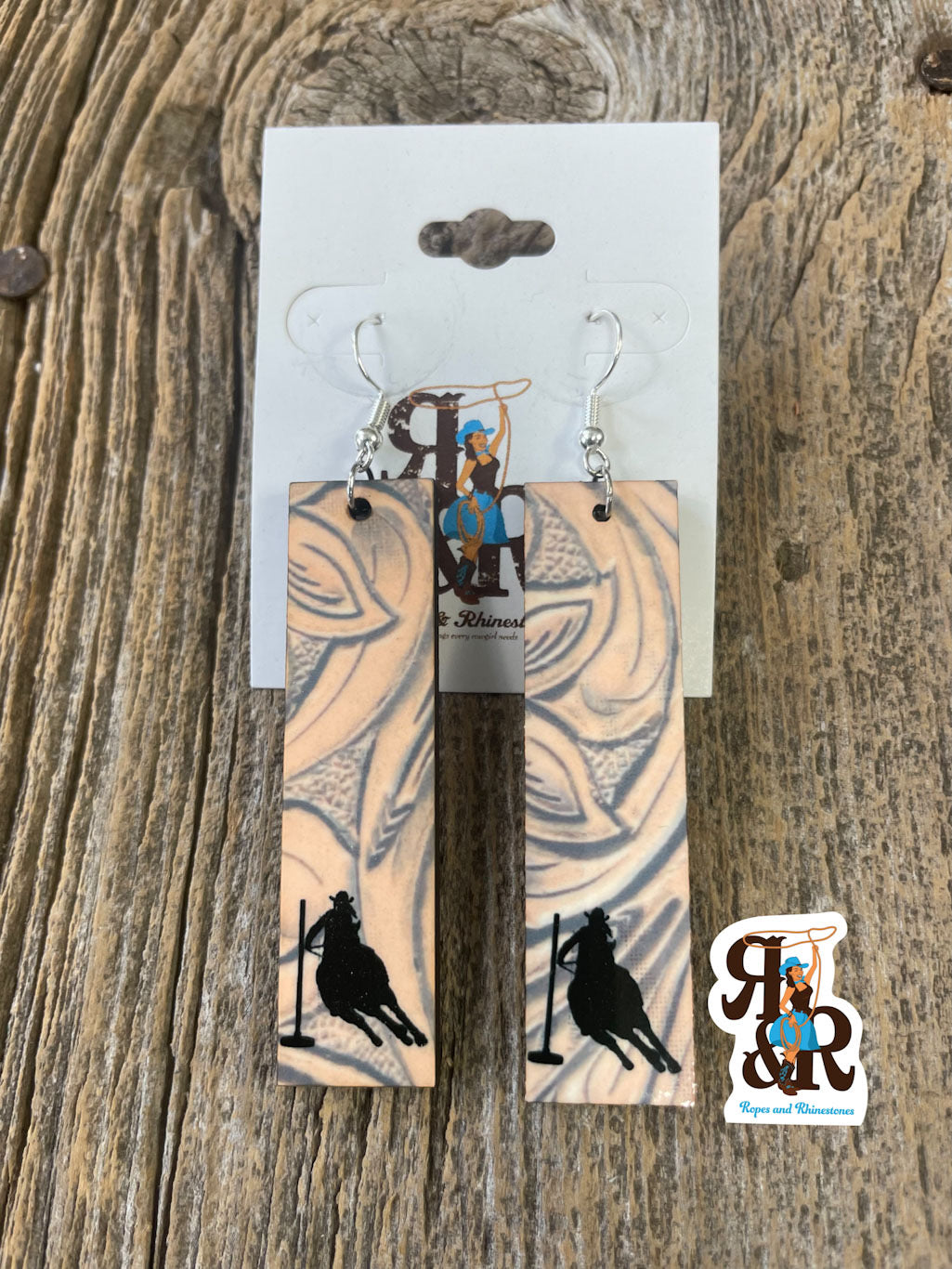Pole Bender Tooled Leather Print Earrings