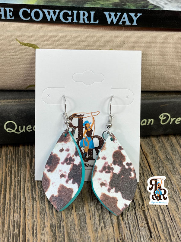 Cowhide Print & Turquoise Earrings