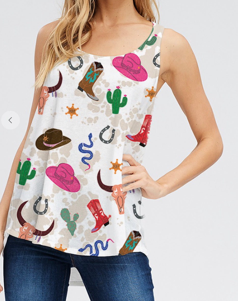 Western Cowhide Print Tank Top