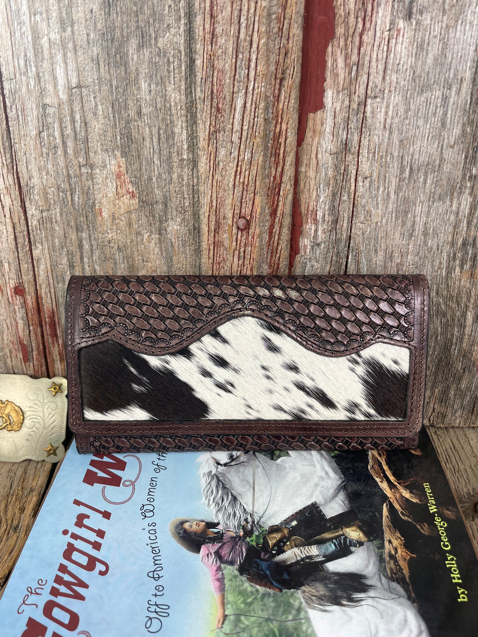 Basketweave Stamped Leather & Cowhide Wallet
