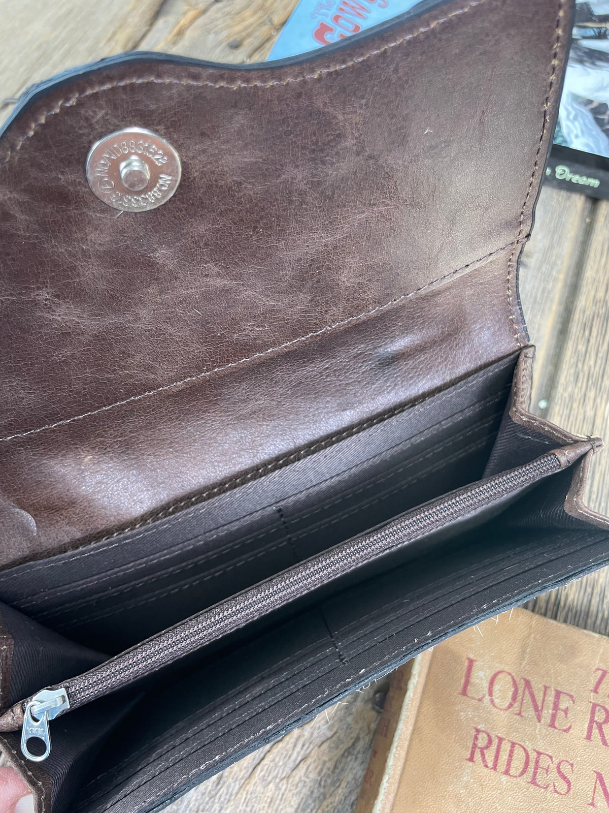 Tooled Leather &amp; Cowhide Wallet