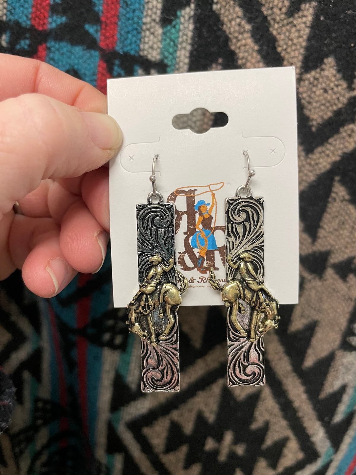 Bucking Bronc Rectangle Earrings