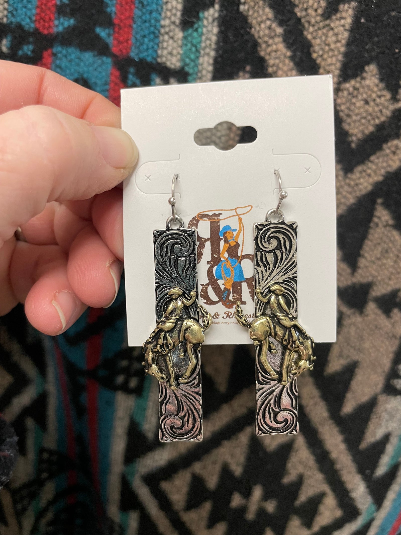 Bucking Bronc Rectangle Earrings