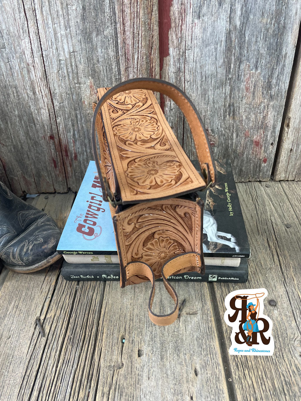 Tooled Leather Zipper Travel Bag