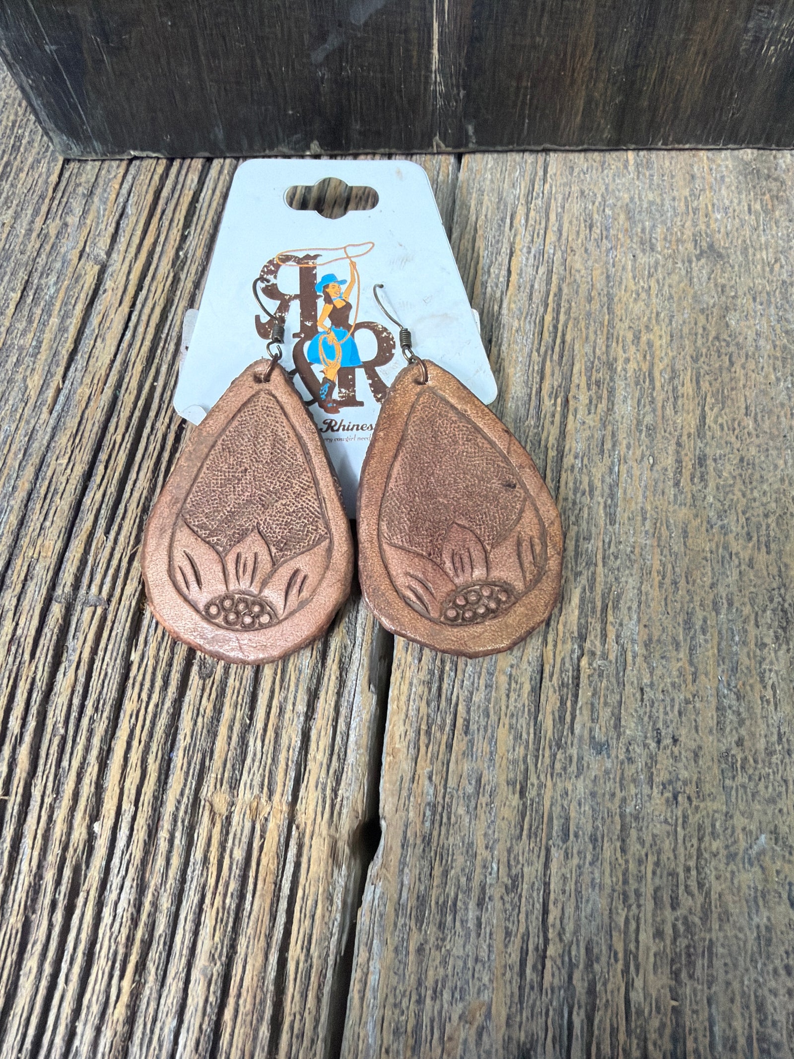 Leather tooled flower earrings